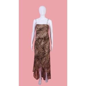 1990s-Y2K ONYX NITE LEOPARD  Print Formal Dress with Asymmetrical Hem. S-M
